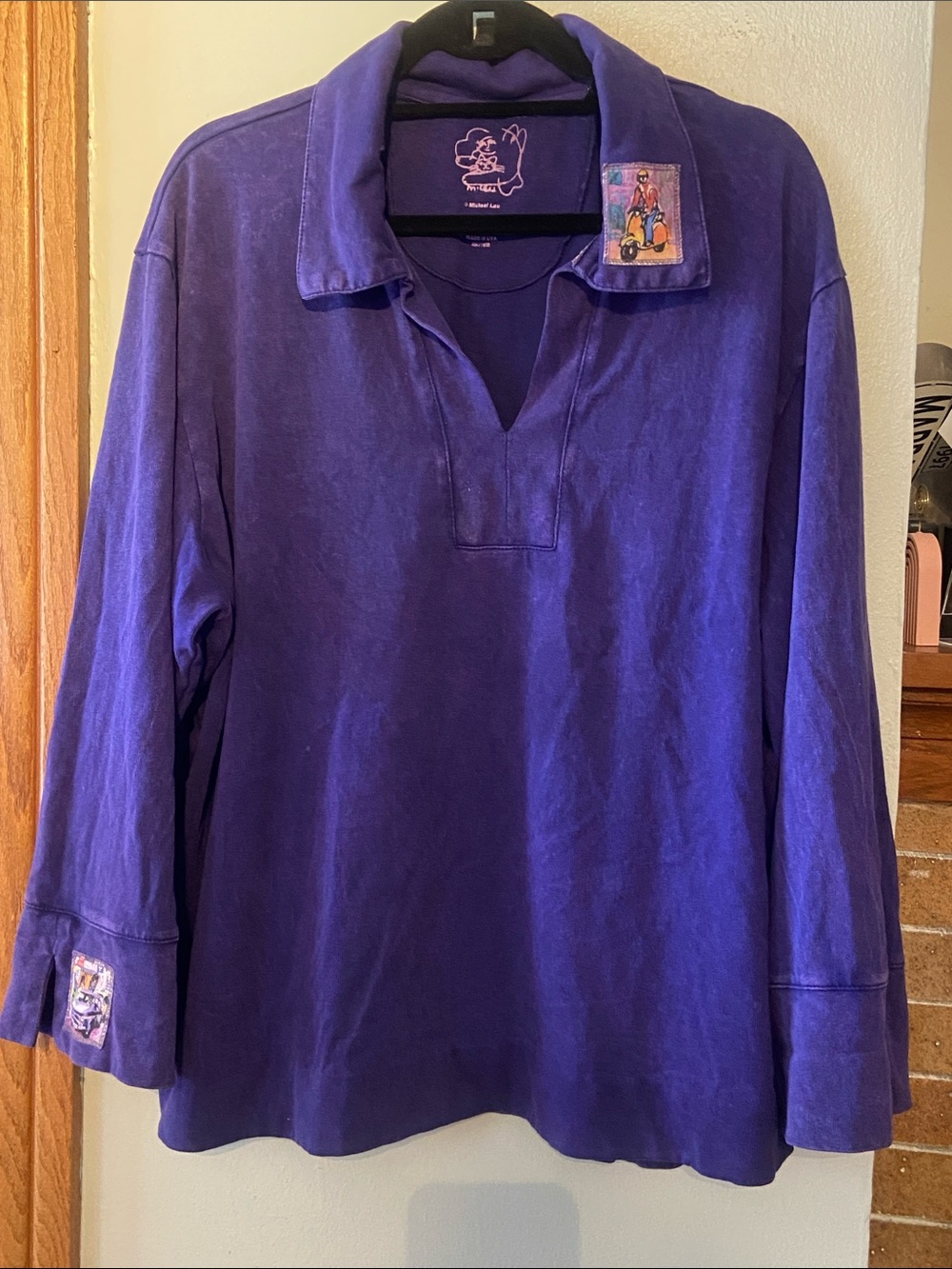 Wonens 3x hand dyed purple cotton v-neck tunic by Michael Lau